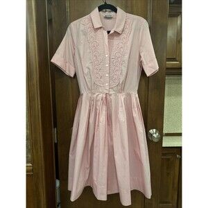 Pink 1960’s shirt waist Pleated Full Skirt Fit And Flare Dress Cay Artley